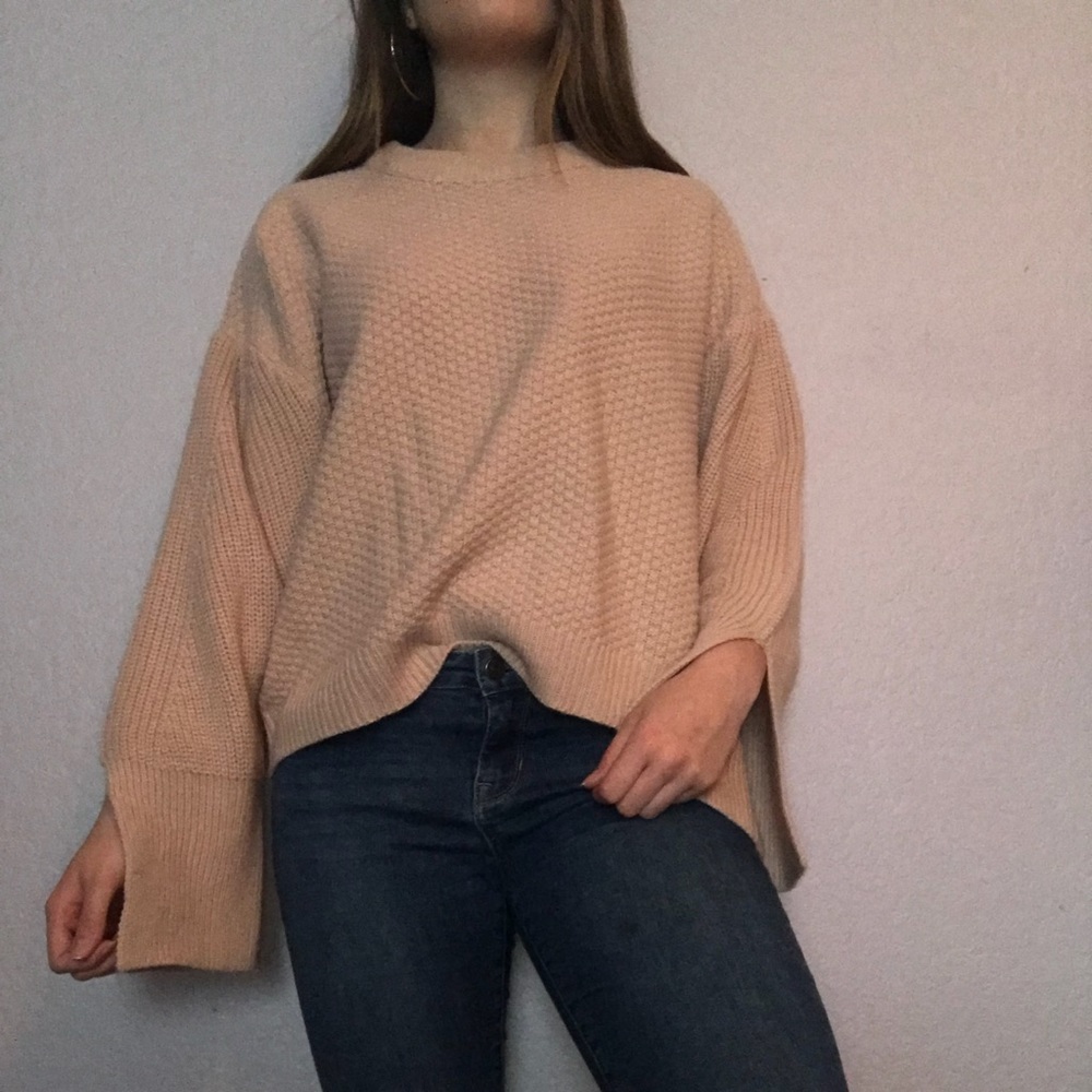 Topshop pink knit bell sleeve sweater